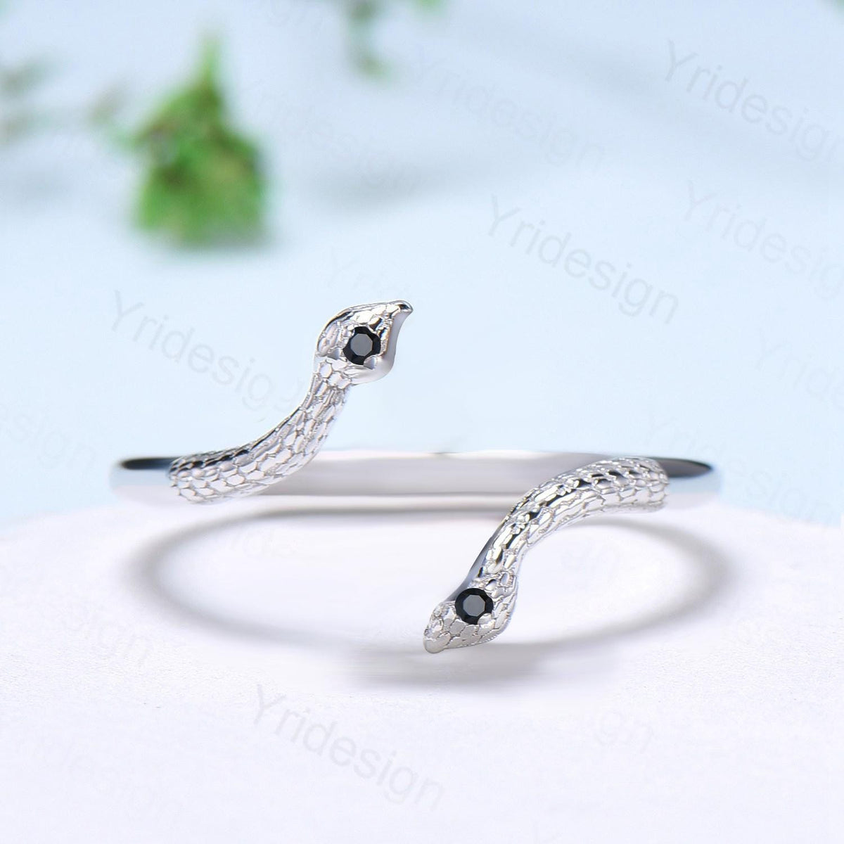 Dainty black diamond snake wedding band women unique curved eternity wedding band stacking ring spinel band anniversary wedding gift for her