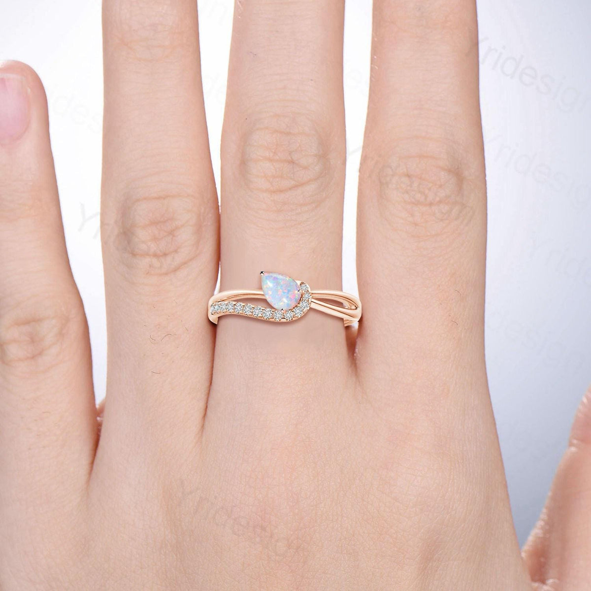 Split Shank white opal engagement ring art deco pear shaped fire opal diamond wedding ring silver rose gold anniversary gifts for daughter