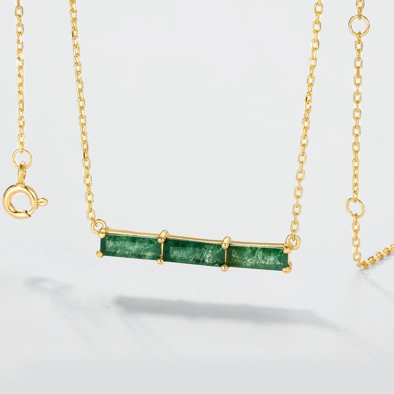 Minimalist baguette cut moss agate wedding set solitaire yellow gold moss agate pendant necklace rose gold agate earrings anniversary gifts
