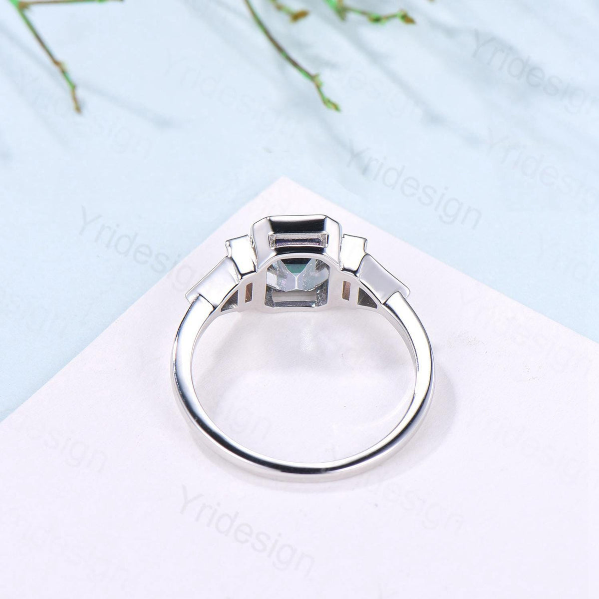 Vintage emerald cut mystic topaz engagement ring Baguette white opal trillion cut alexandrite band unique topaz five stone anniversary ring