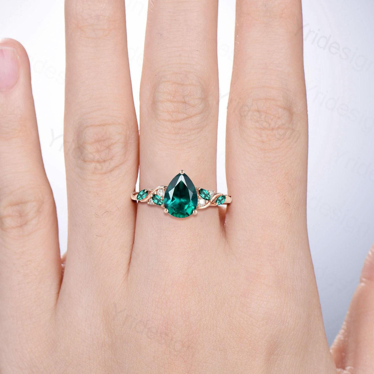 Vintage Pear Shaped Emerald Engagement Ring Art deco Inspired Marriage May Birthstone ring Unique Anniversary Promise Gift For Daughter