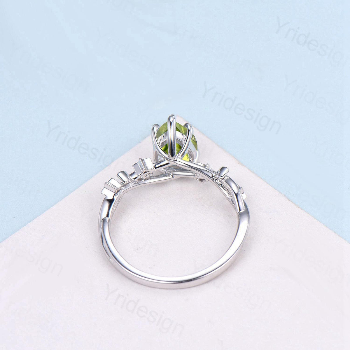 Vintage Peridot Engagement Ring Pear Shaped 14K White Gold Moon Star Emerald Wedding Ring August Birthstone Anniversary Promise Ring Gift