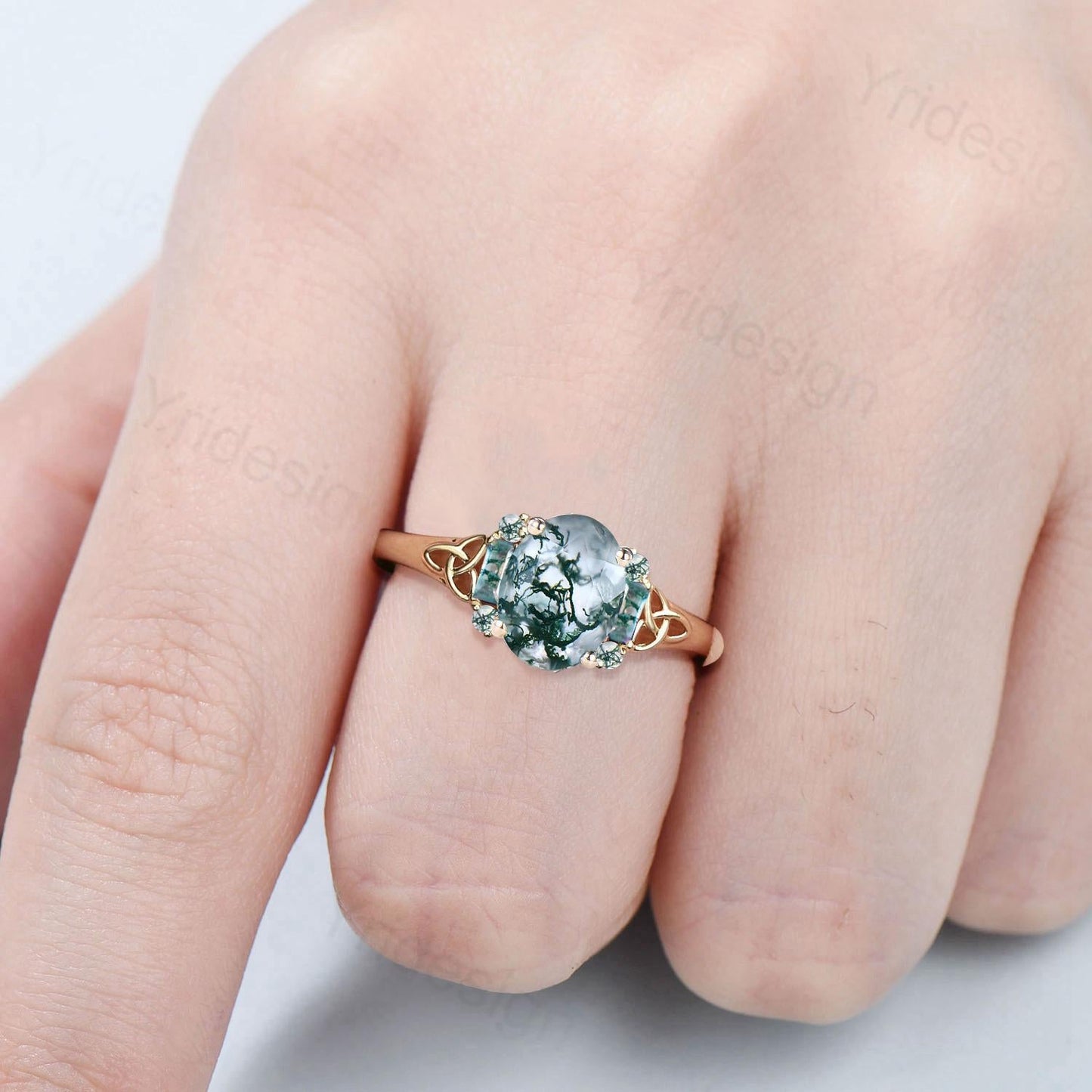 Unique Celtic Knot Oval Cut Natural Moss Agate Engagement Ring Unique Norse Viking Cluster Baguette Amethyst Wedding Ring Anniversary gifts