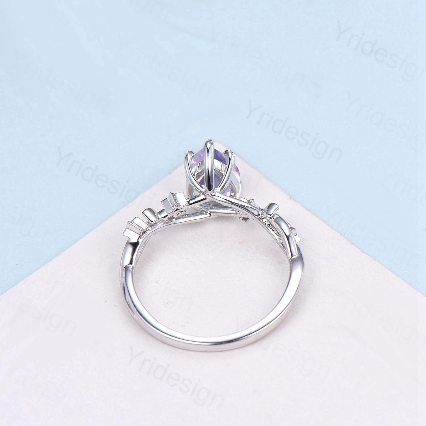 Unique Emerald Cut lavender amethyst Ring Moon Star Pink Tourmaline Purple Engagement Ring February Birthstone Handmade Proposal Gifts Women