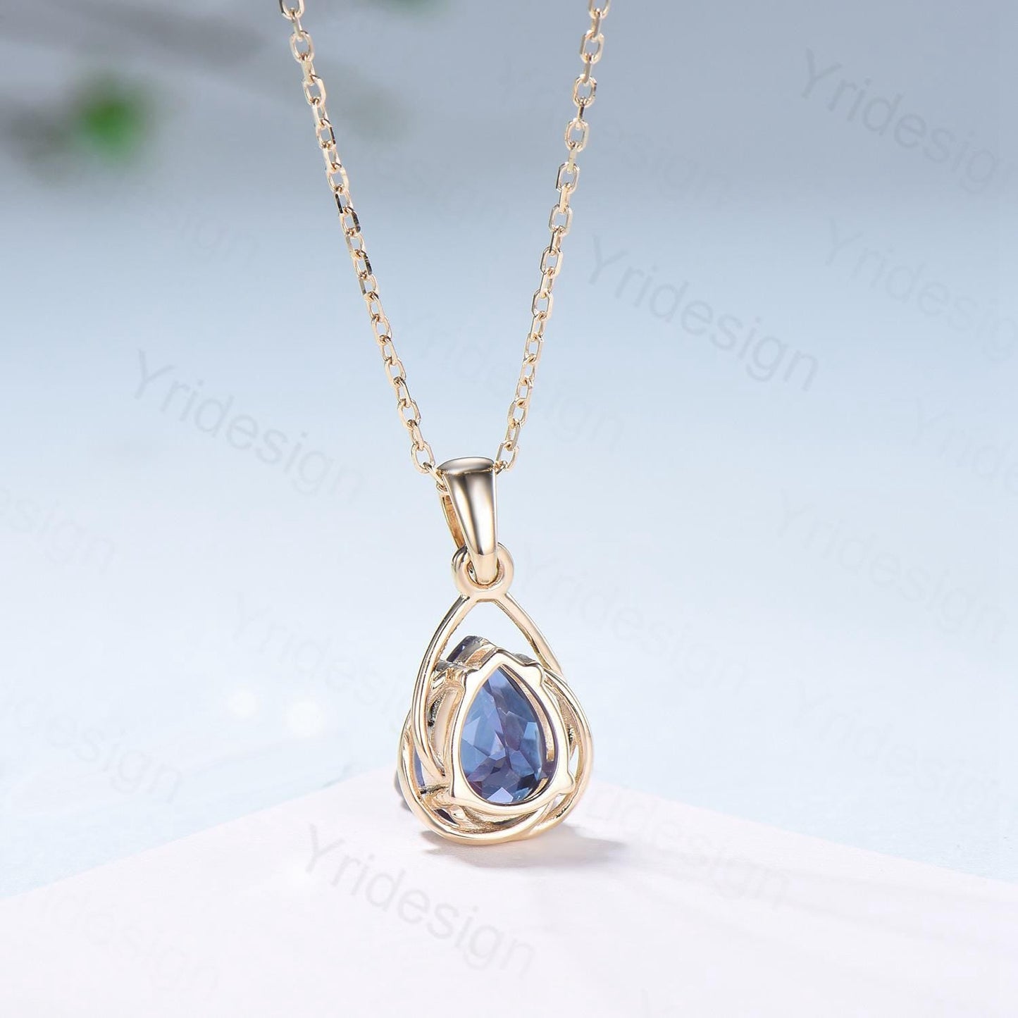 Celtic Knot Pear shaped natural moss agate necklace solid 14k 18k yellow gold vintage unique Personalized pendant promise anniversary gift