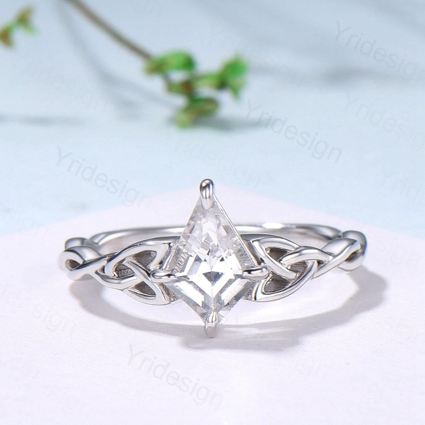 Norse Viking Kite Cut Natural White Sapphire Engagement Ring Set Unique Celtic Love Knot Peridot Butterfly Wedding Band Vintage Bridal Set