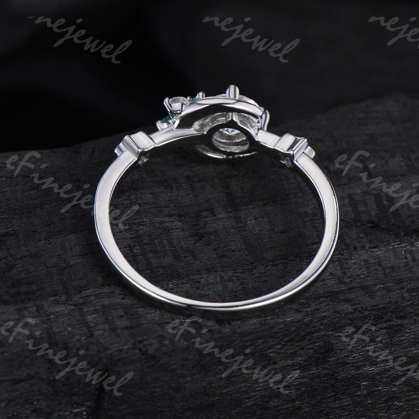Blue Sandstone Engagement Ring: Moon, Star, Emerald Galaxy Ring