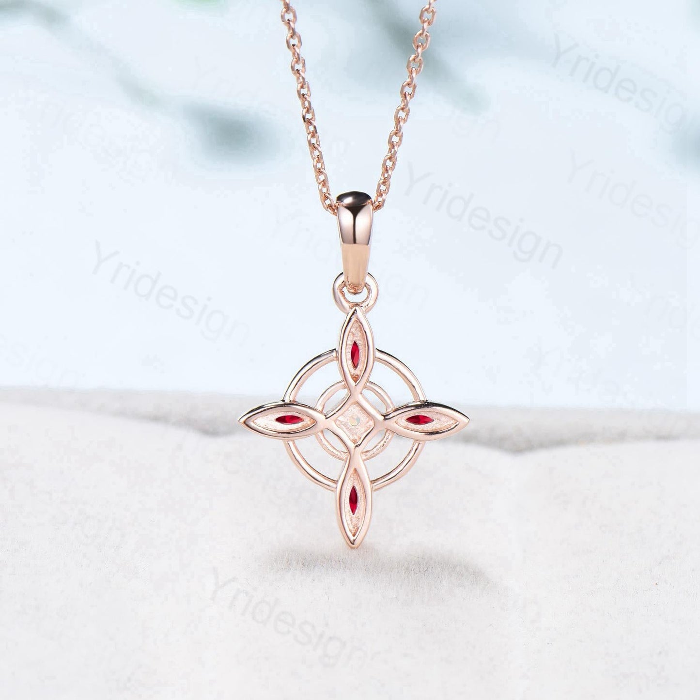 Unique Marquise Cut Red Ruby Necklace and Earring Double Loop July Birthstone Stud Earring Silver Rose Gold Celtic Love Jewelry Wedding Sets