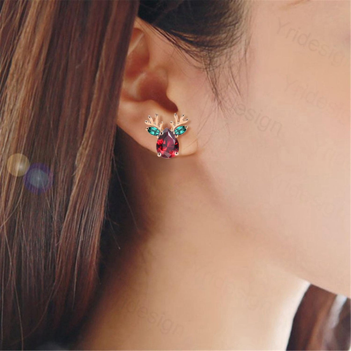 Elegant Pear Cut Red Ruby Antler Necklace Animal Inspired Dainty Marquise Emerald Earring Rose Gold Deer Antler July Birthstone Jewelry