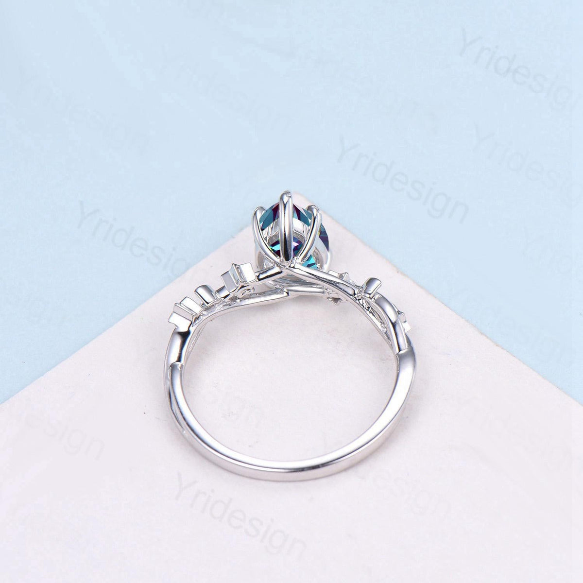 Vintage Pear Shaped Blue Sandstone Engagement Ring Moon Star Cluster Amethyst Wedding Ring Silver Gold Galaxy Leaves Prong Promise Ring