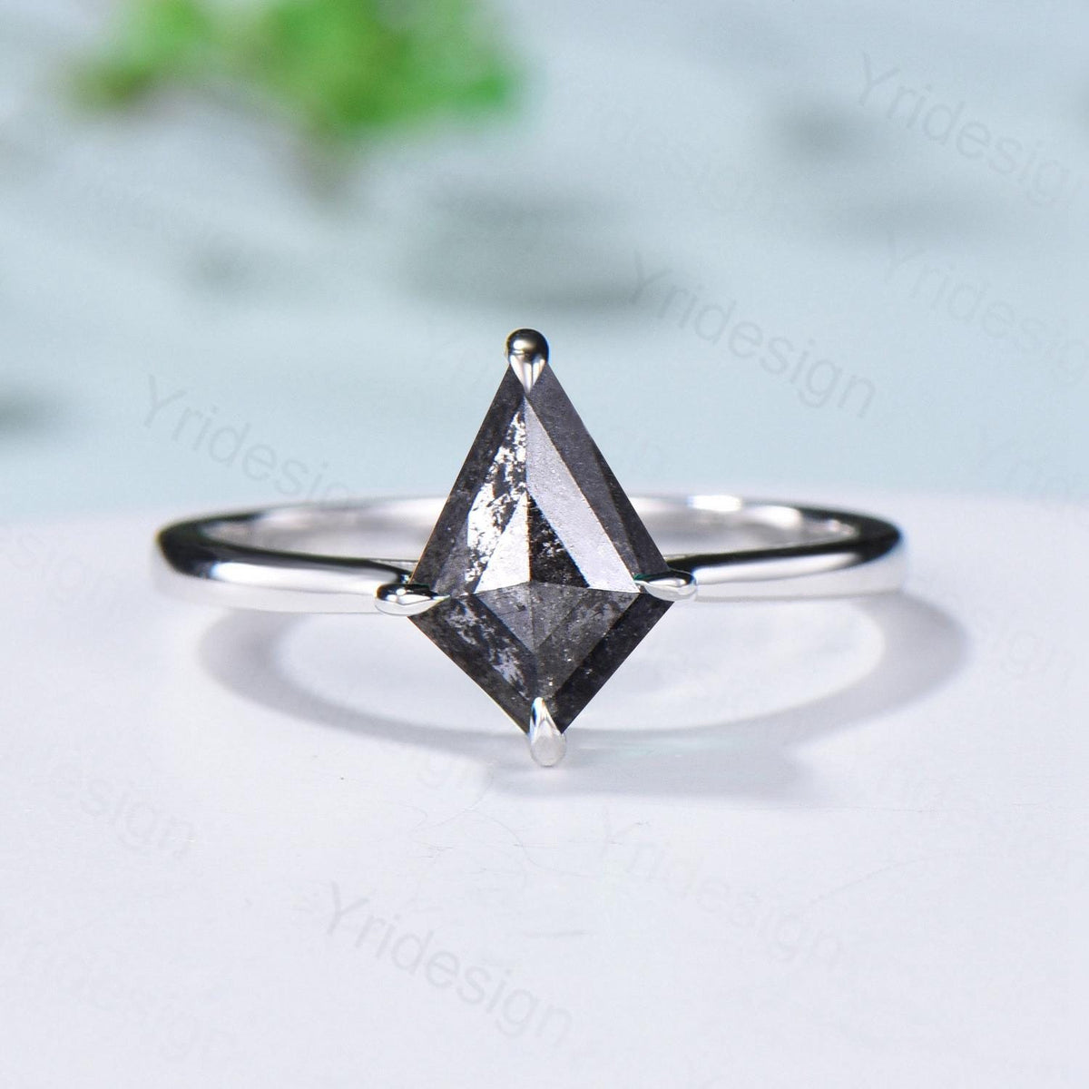 Dainty Salt and Pepper Diamond Engagement Ring Set Kite Solitaire Minimalist Wedding Set Simple Diamond Bridal Set Anniversary Promise gift