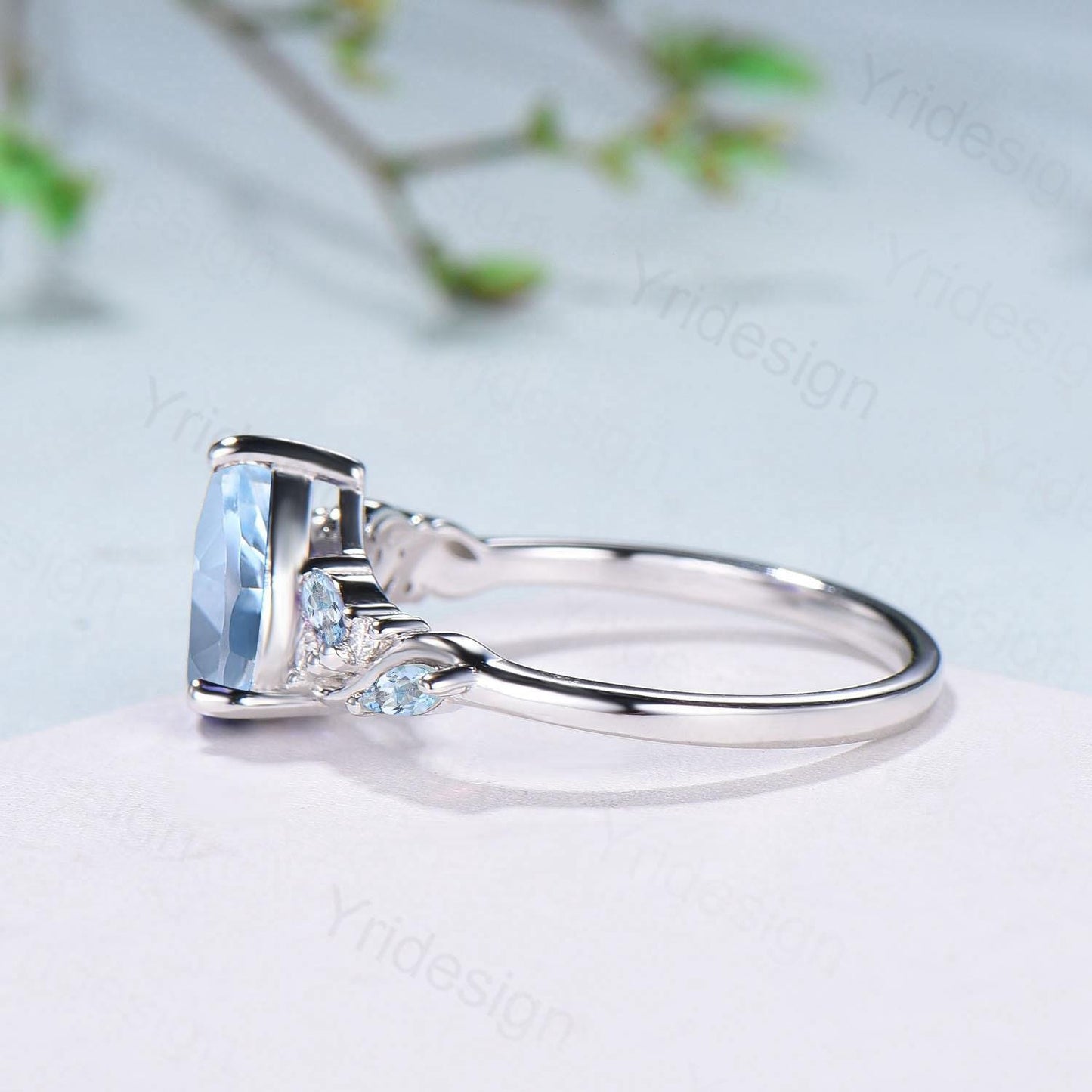 1.25ct Pear Natural Aquamarine Engagement Ring Vintage Marquise March Birthstone Wedding Ring Antique Anniversary Promise Ring Jewelry Gifts