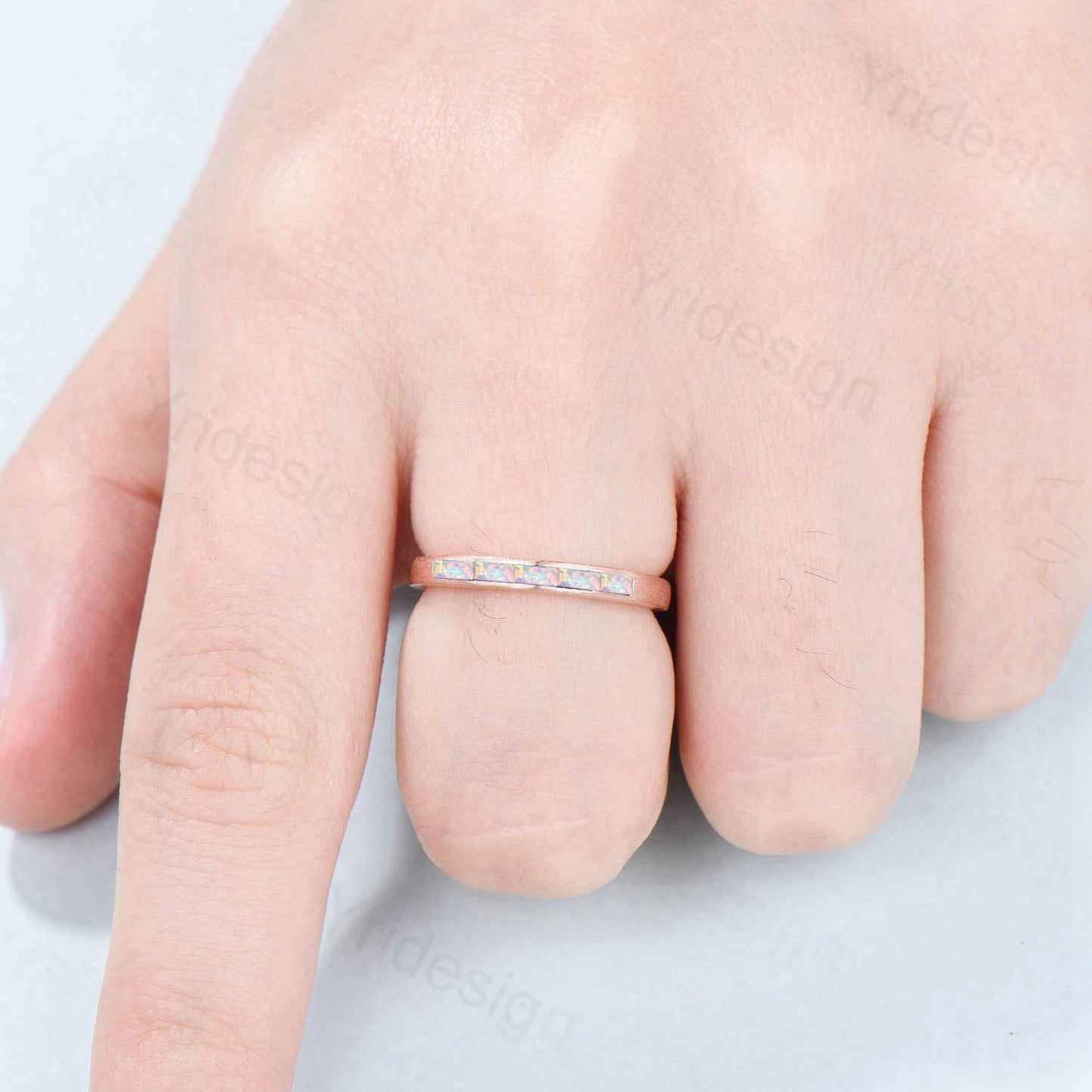 Hammered Opal Wedding Ring Unique Minimalist Brushed Five Stone Opal Wedding Band Women Tension Design Stacking Retro Vintage Stacking Ring