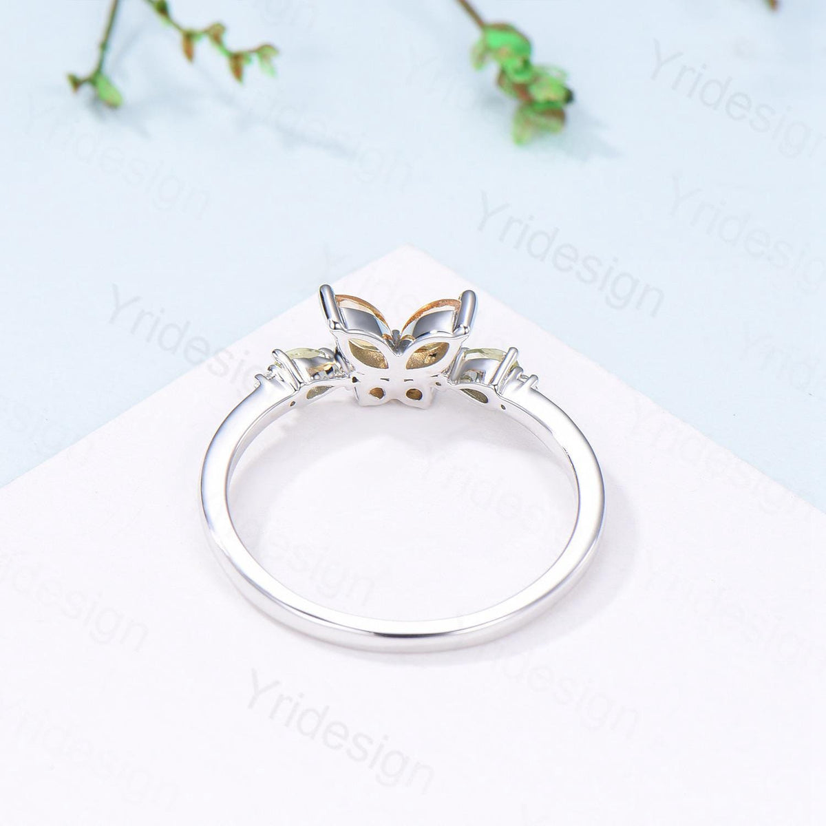Unique Butterfly Citrine Peridot Engagement Ring Vintage Marquise Citrine Ring Pear Peridot Wedding Ring Anniversary Promise Birthstone Gift