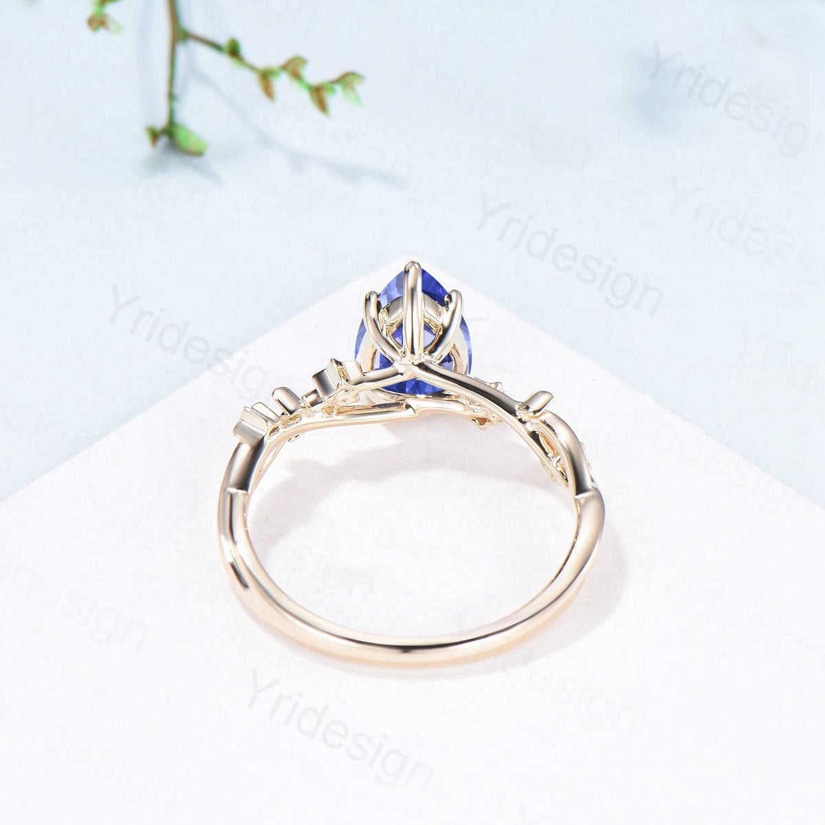 Vintage Natural Tanzanite Engagement Ring Pear Shaped Yellow Gold Moon Star Wedding Ring Blue Sapphire Anniversary Promise Ring For Women