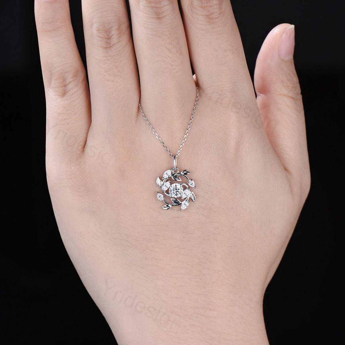 Unique Nature Inspired Moissanite Necklace Elegant Snowflake Pendant Anniversary gift for wife