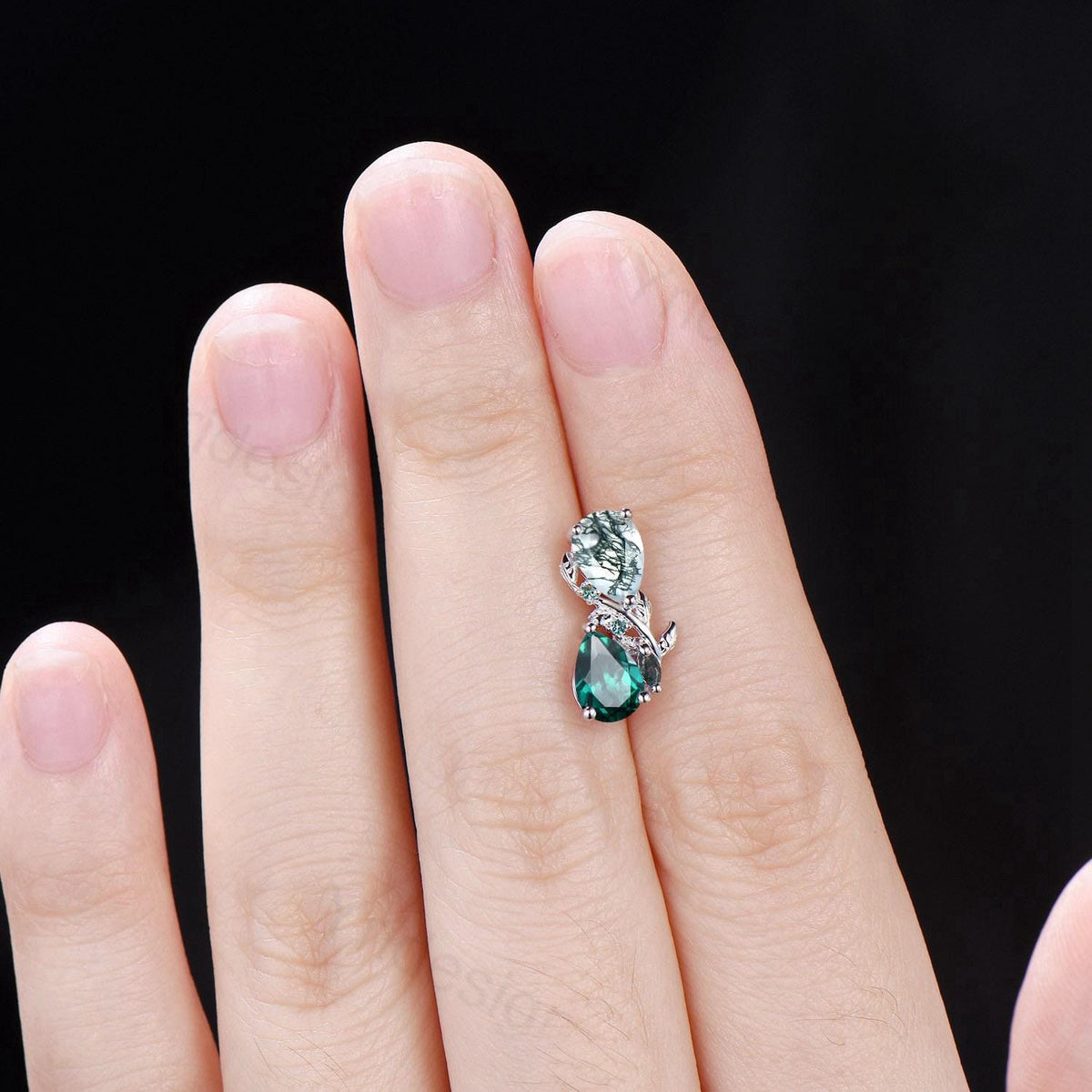 Moss Agate & Emerald Sterling Silver Earrings Leaf Vine Twig Studs