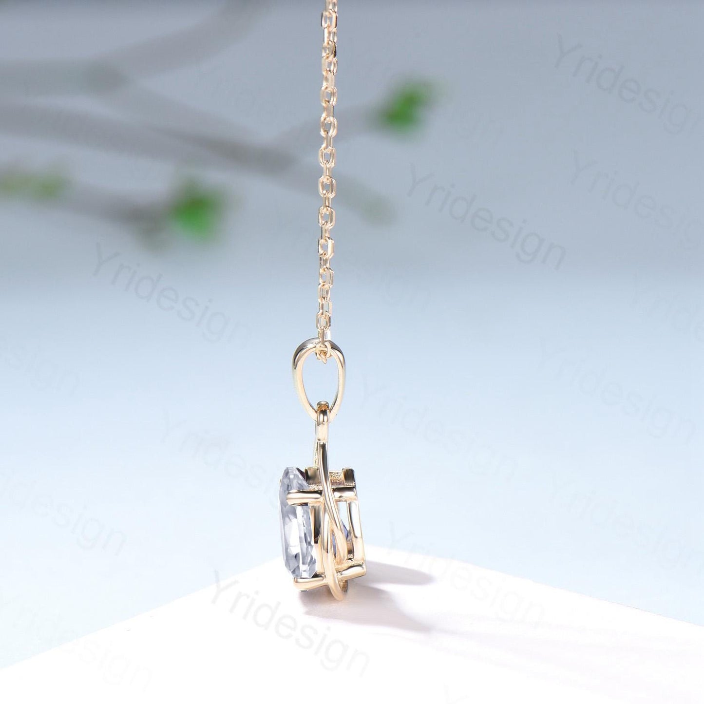 Twisted Gold Teardrop Moissanite Pendant Necklace | Wire-Wrapped Pear Lab Grown Diamond Fine Jewelry | Delicate Open-Frame Drop Necklace