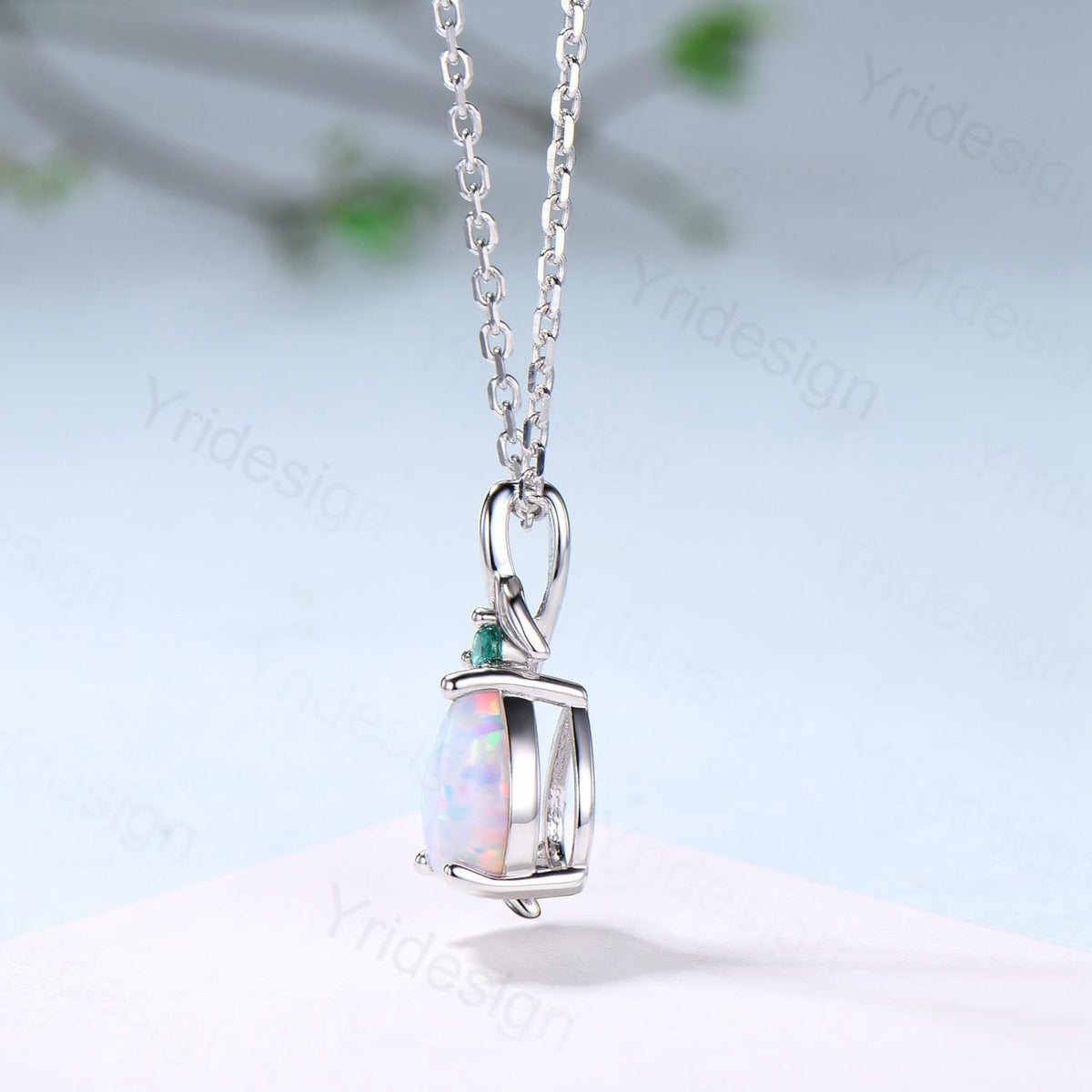 Elegant Pear Shaped Moissanite Pendant Necklace leaf vine branch emerald necklace Twisted nature inspired lab grown diamond anniversary gift