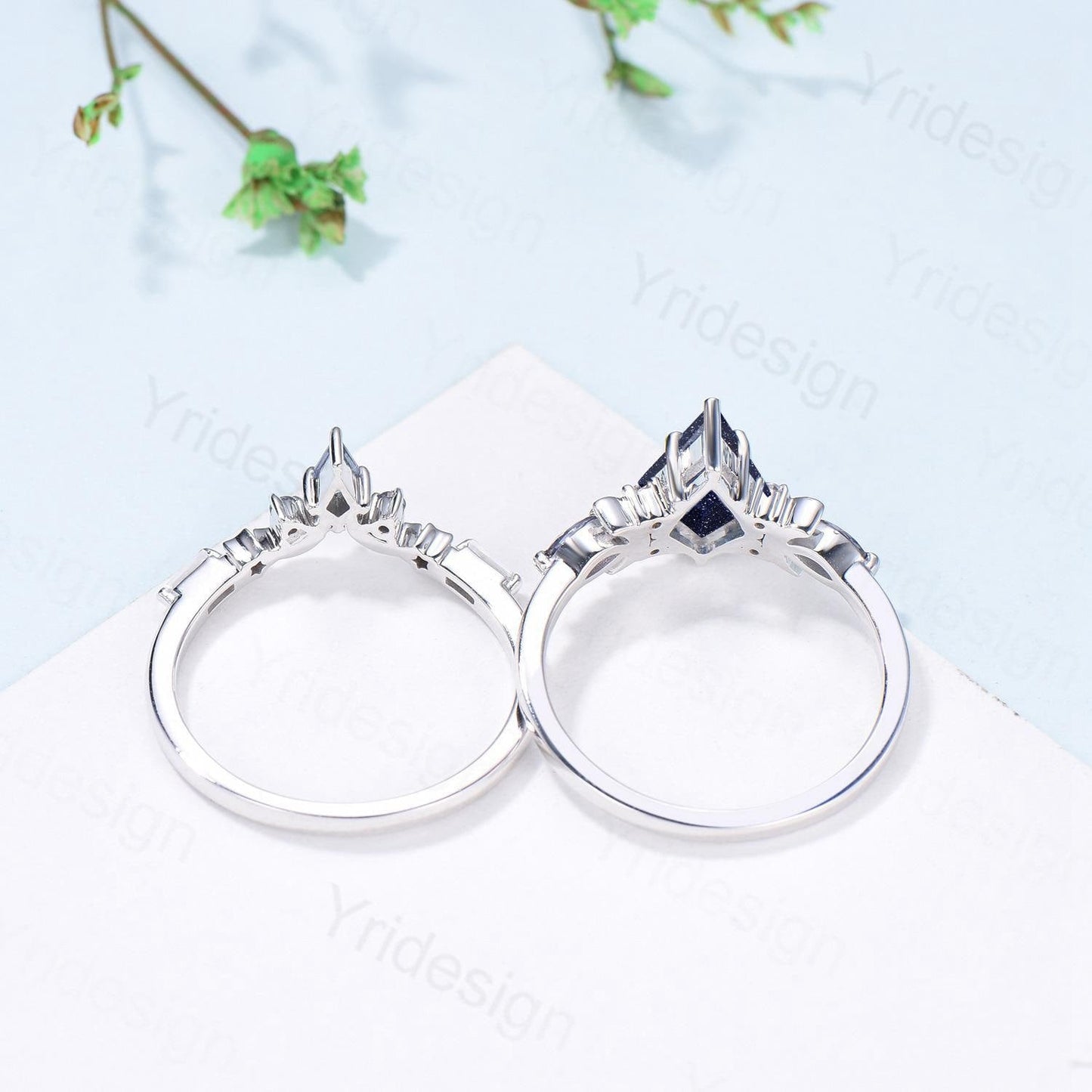 Midnight Sky Kite Cut Purple Sapphire Bridal Set- Alexandrite & Opal with Moon & Star