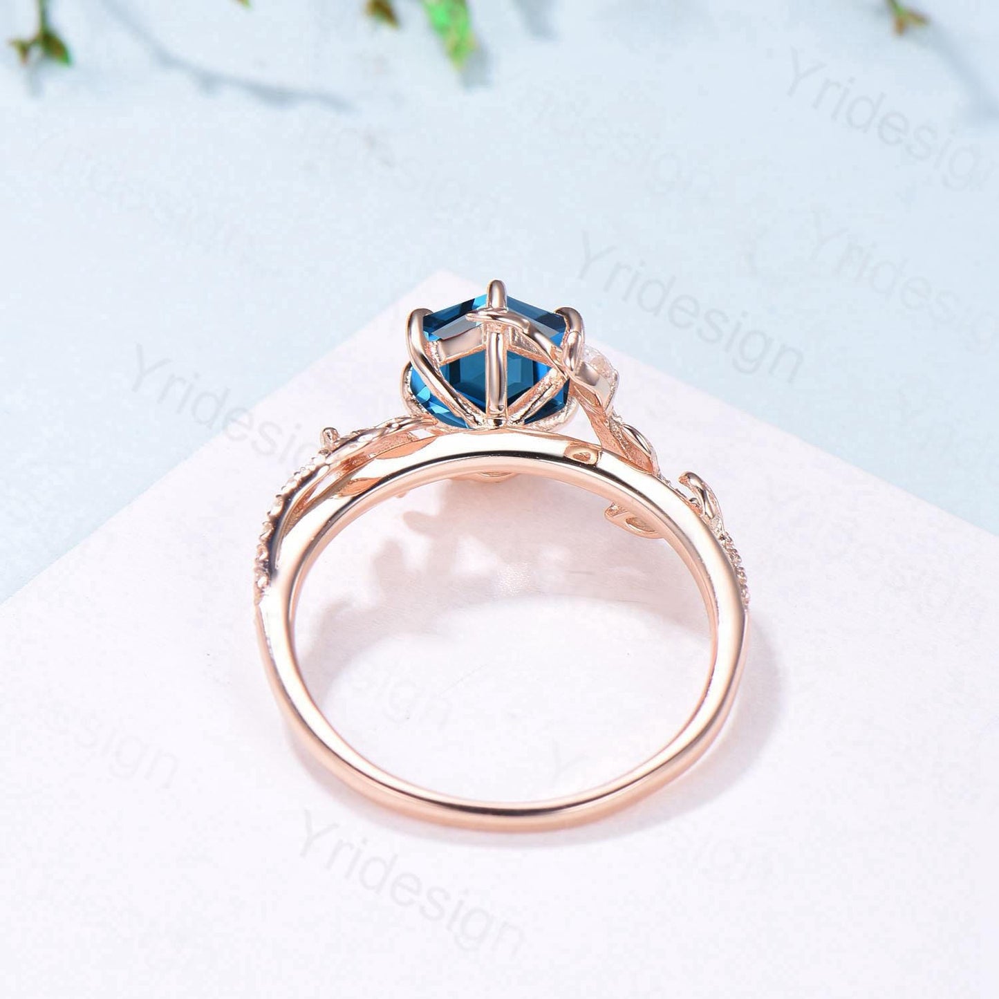 Natural Inspired Hexagon London Blue Topaz Engagement Ring Rose Gold Entangled Vines Citrine Bridal Wedding Ring Promise Gifts For fiancee