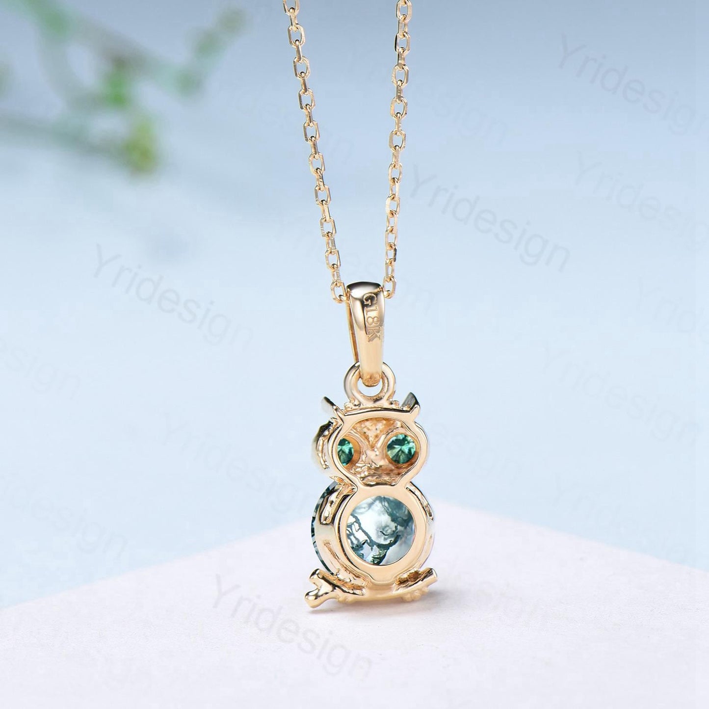 Cute Natural Moss Agate Owl Pendant Necklace, Green Gemstone Emerald Necklace for Women, Dainty Birthstone Gift, Animal Jewelry