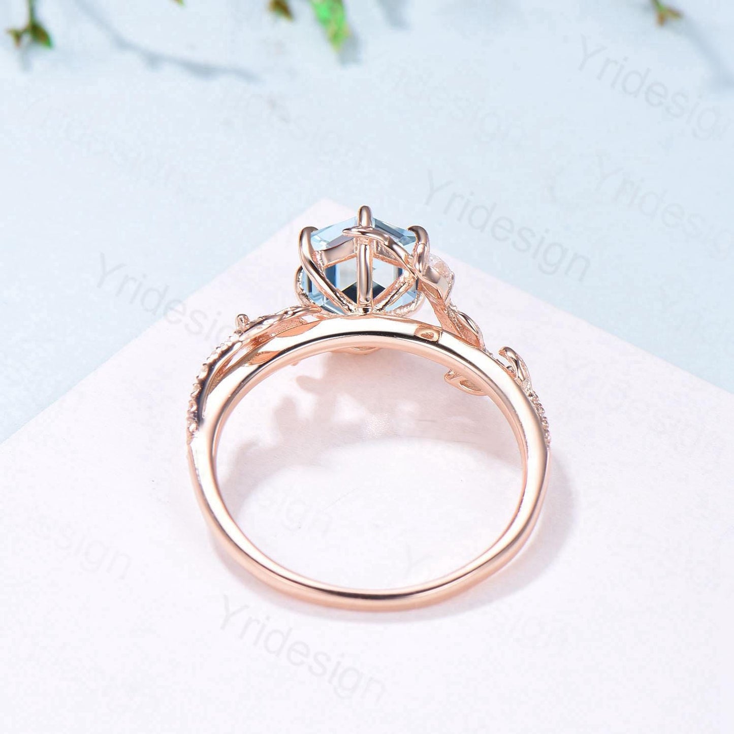 Natural Inspired Aquamarine Engagement Ring Rose Gold Entangled Vines Snake Bridal Wedding Ring March Birthstone Promise Gifts For fiancee