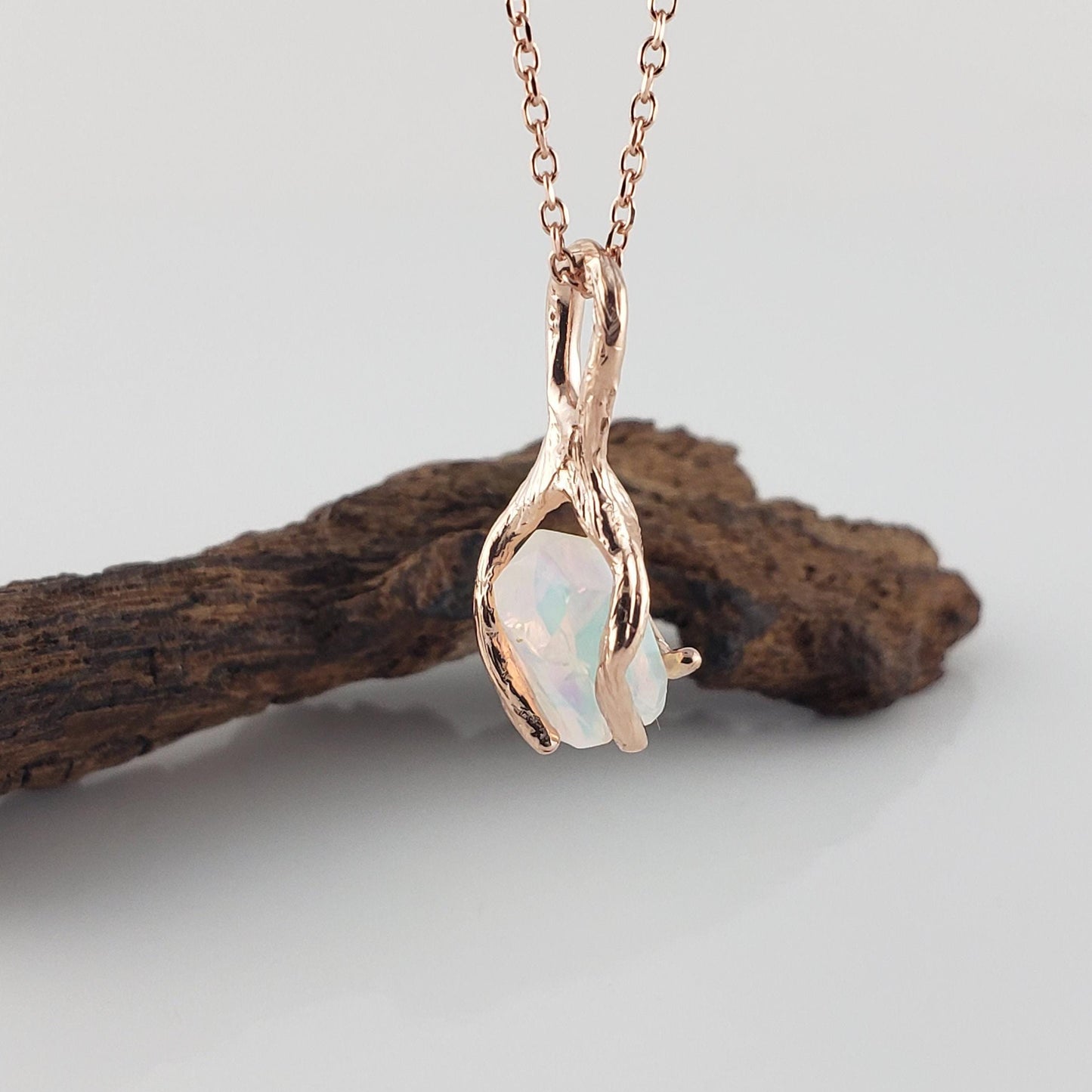 Raw Hand-cut Opal Twig Necklace