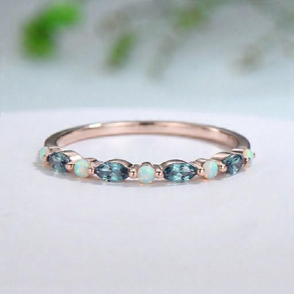 Rose Gold Alexandrite Amethyst Stacking Ring �Art Deco Anniversary Band