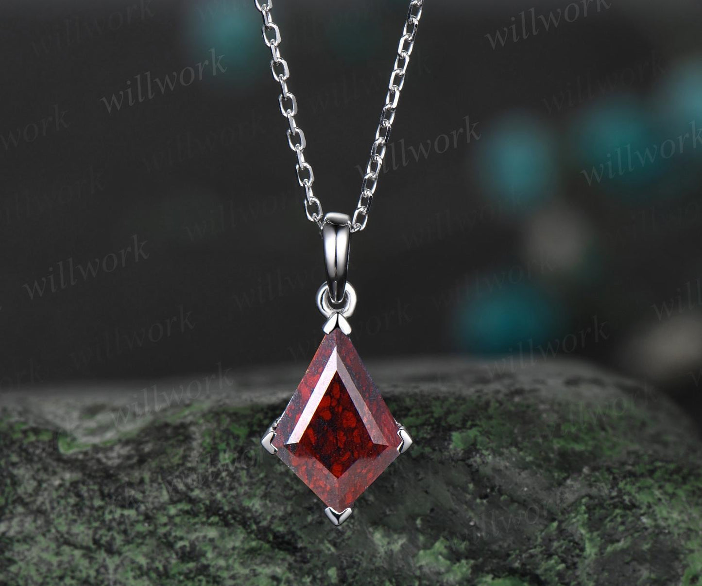 Kite cut red bloodstone necklace solid 14k 18k rose gold vintage unique pendant women her gemstone anniversary bridal gift mother