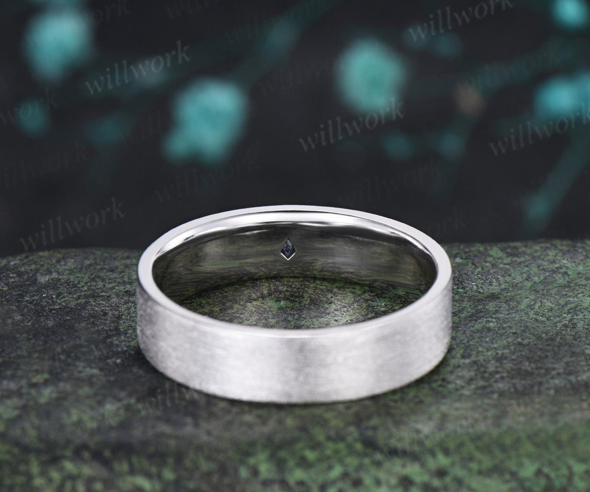 Kite cut alexandrite celtic knot wedding band mens brushed bridal ring 14k white gold retro anniversary gift silver