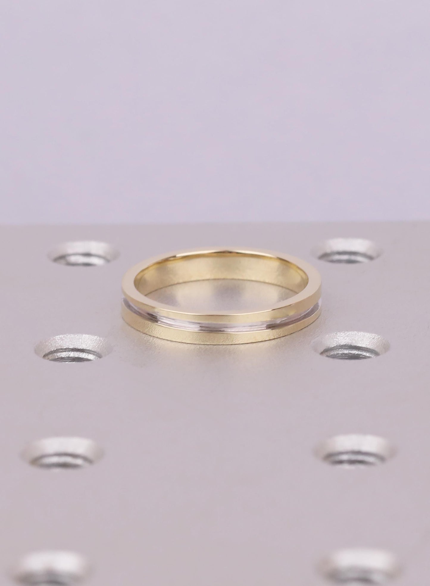 Minimalist 14K Gold Ring with Silver Inlay, Simple Two Tone Wedding Band, Unisex Ring, Stacking Band for Men Women