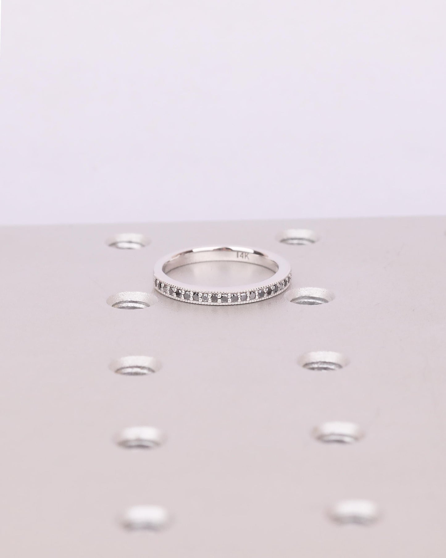 Half Eternity Round Black Diamond Wedding Band, Dainty 18k/14k White Gold Wedding Ring, Handmade Jewelry, Unique Stackable Rings for Women