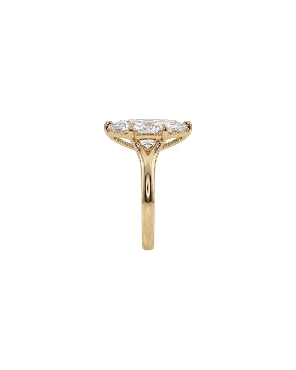 14k Solid Gold Marquise Moissanite Engagement Ring, Unique Split Shank Minimalist Ring