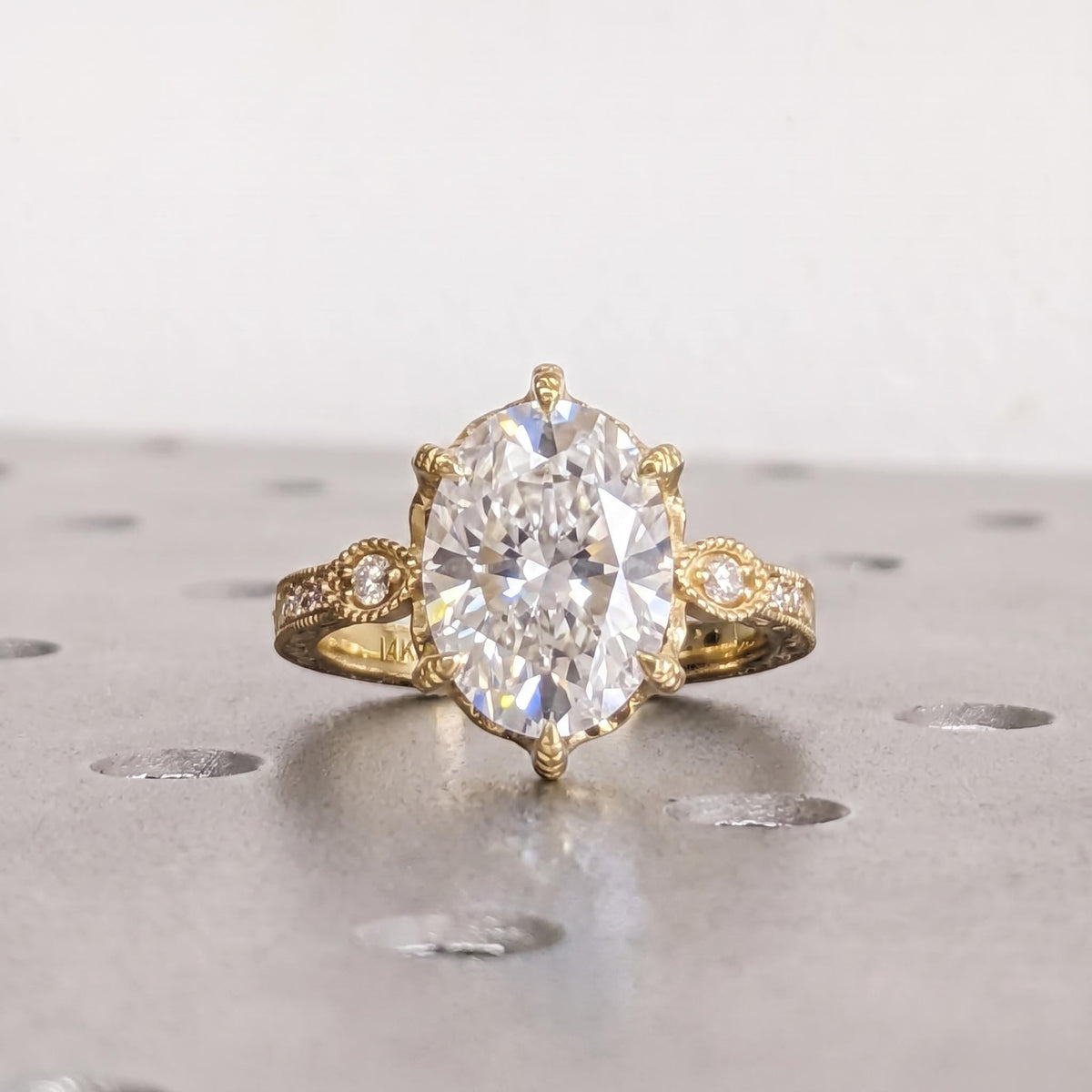 Oval cut Moissanite Wedding Anniversary Ring Gift for Her | Custom Engagement Ring | Solid Gold or Platinum Vintage Jewelry