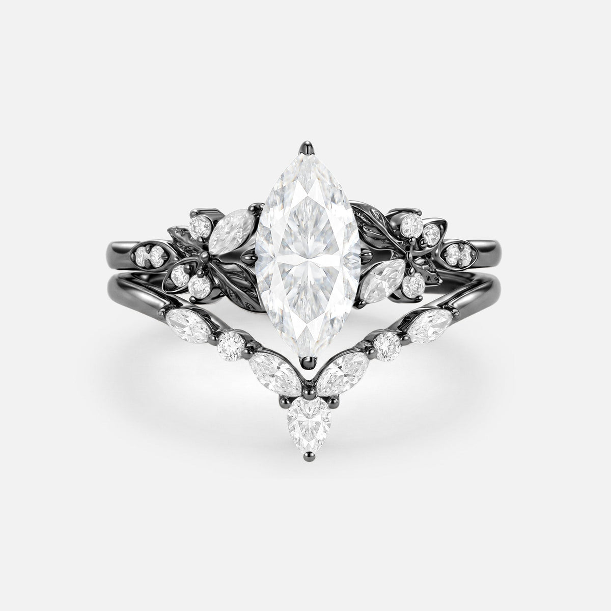 Marquise Moissanite Leaf Dainty Engagement Ring Sets 2pcs - Peony