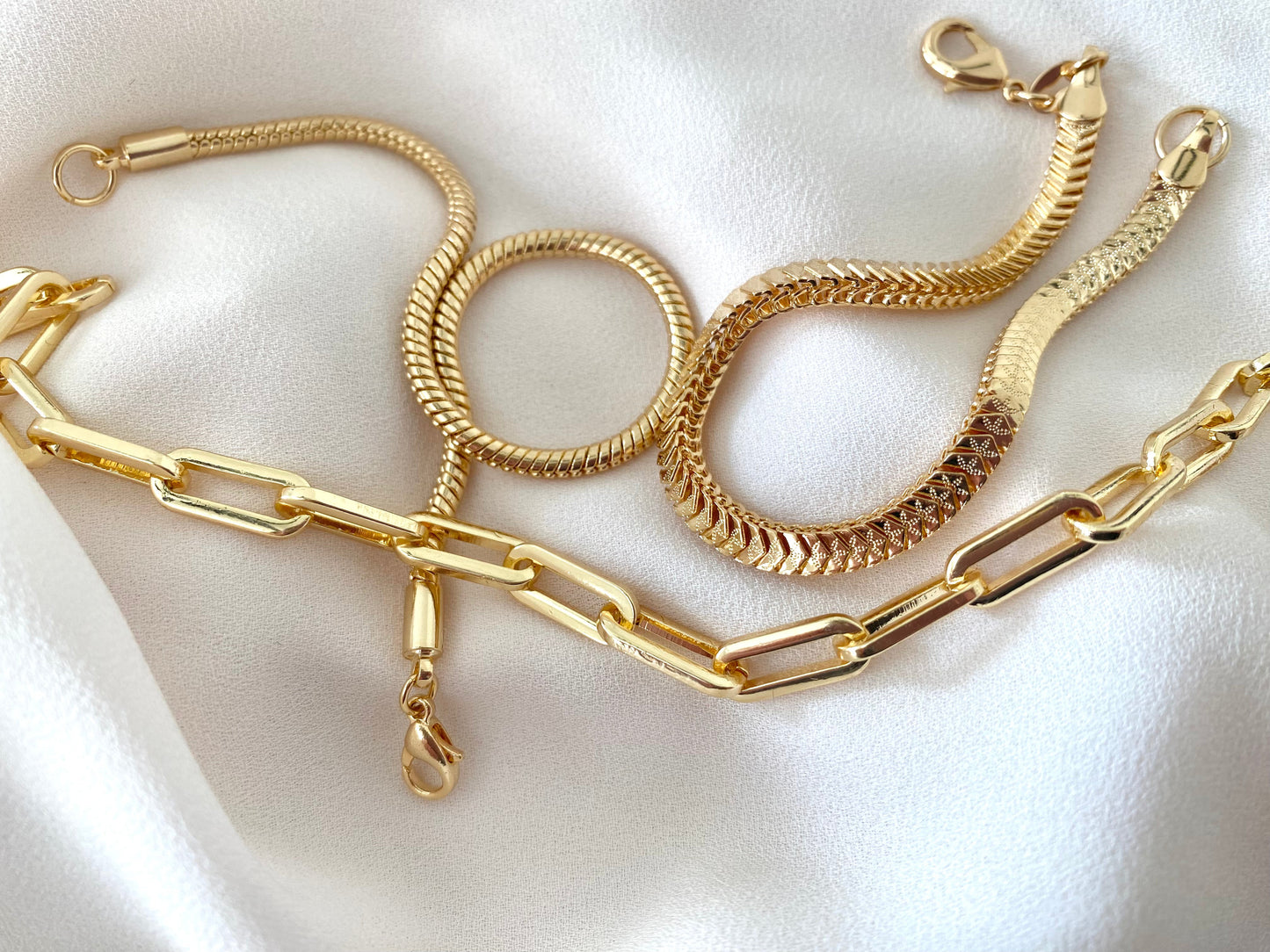 Gold Filled Thick Paperclip Chain Bracelet Rounded Rope Snake Chain Chevron Bracelet