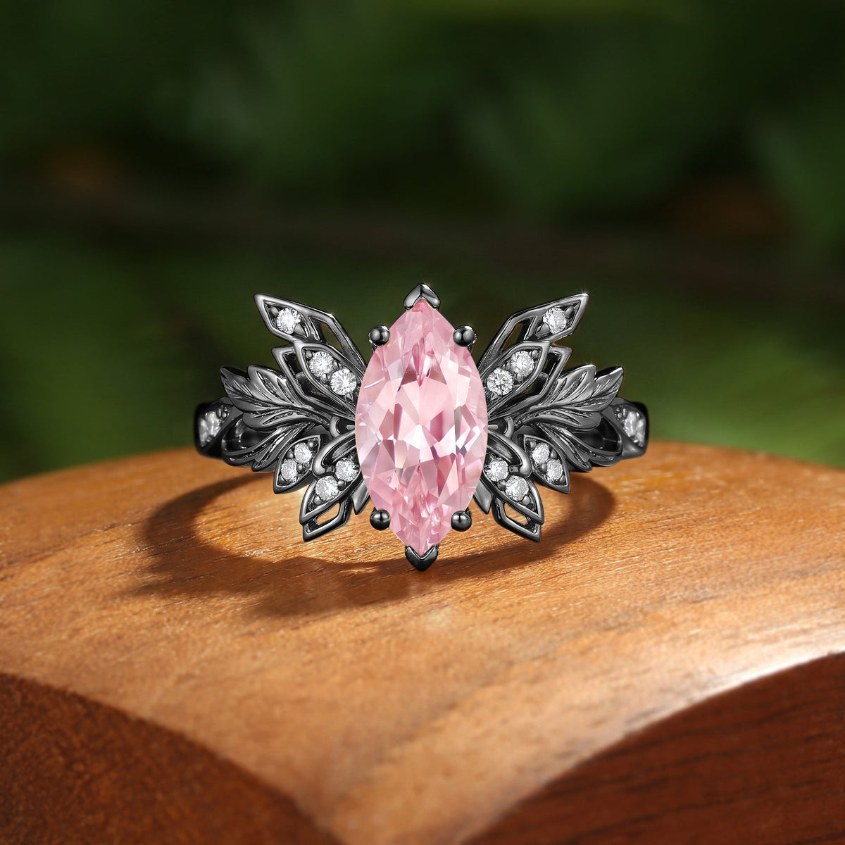 Forest Fairy Butterfly Wing Marquise Cut Pink Sapphire Leafy Engagement Ring - Inara