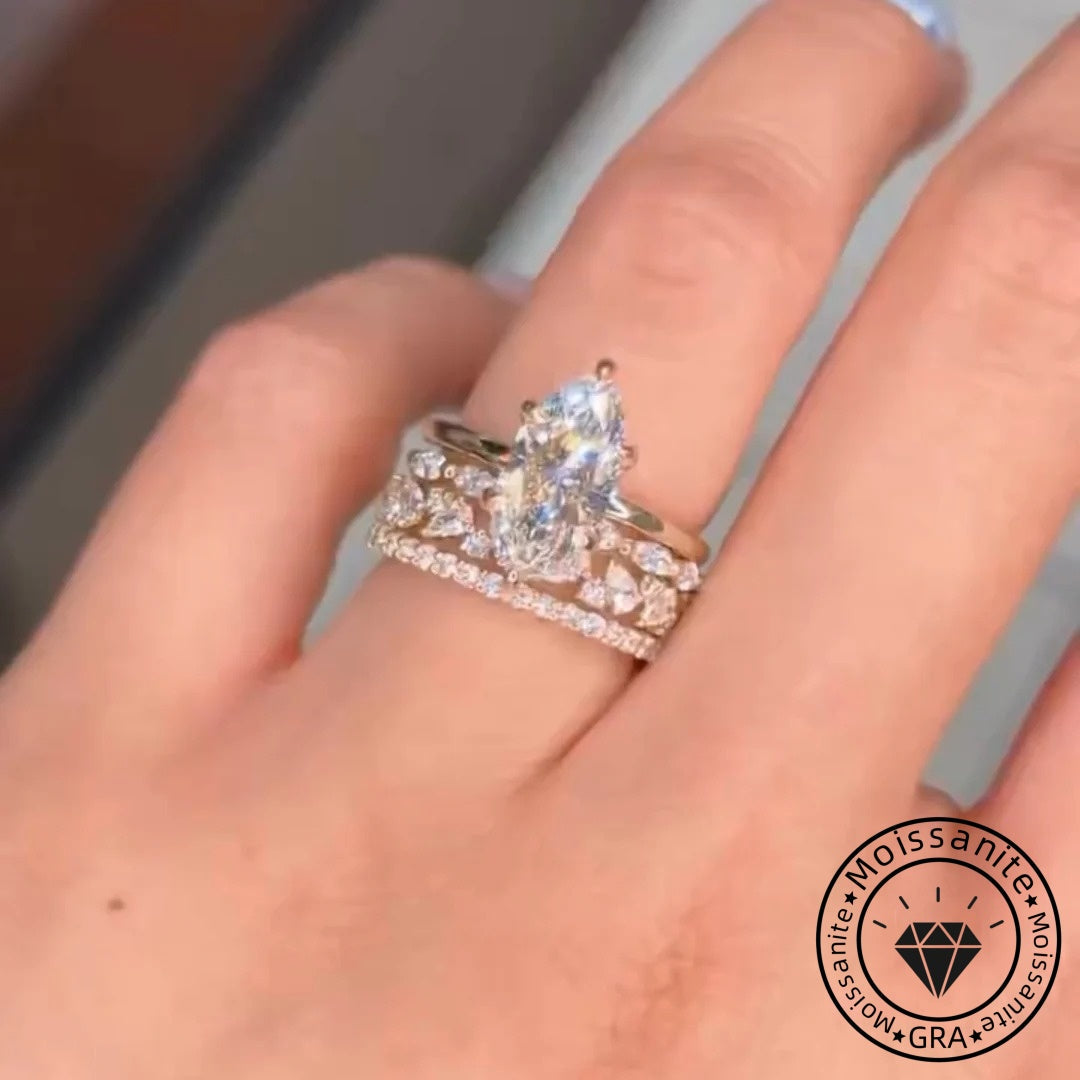 Elevated Marquise Cut 1.0 Ct Solitaire 925 Sterling Silver Wedding Ring Set