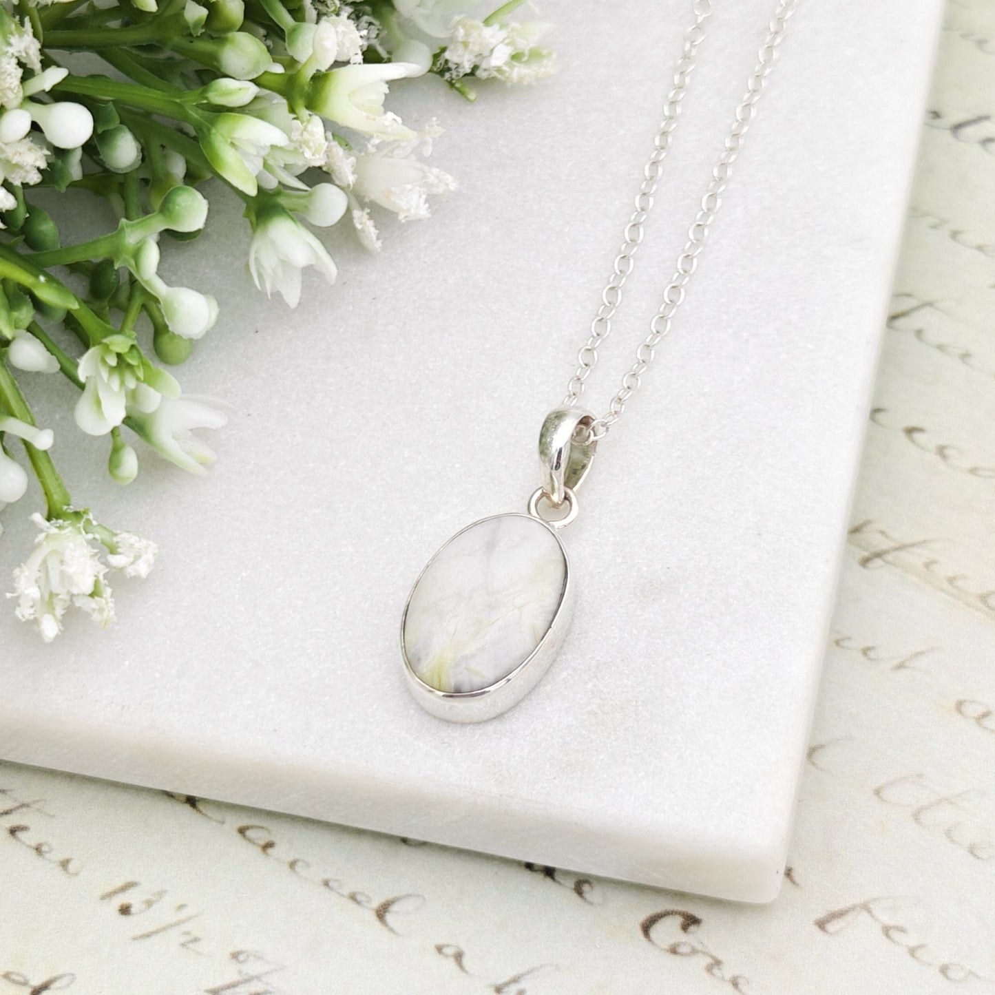 Isle of Skye Marble Pendant | Scotland Gift | 21mm Pale Green Stone | Sterling Silver