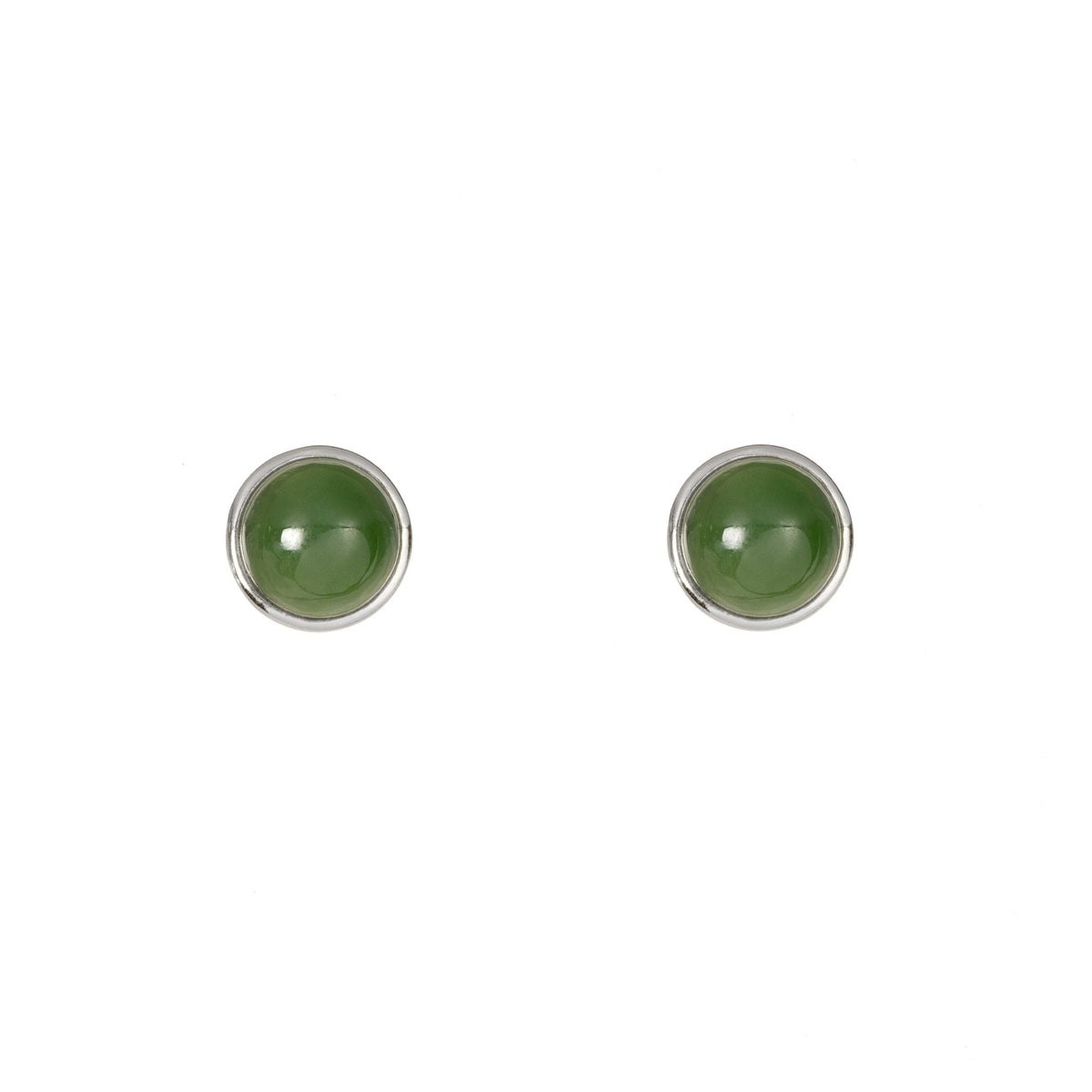 Jade Halo – Round Green Jade Cabochon Stud Earrings in Sterling Silver or Gold Vermeil