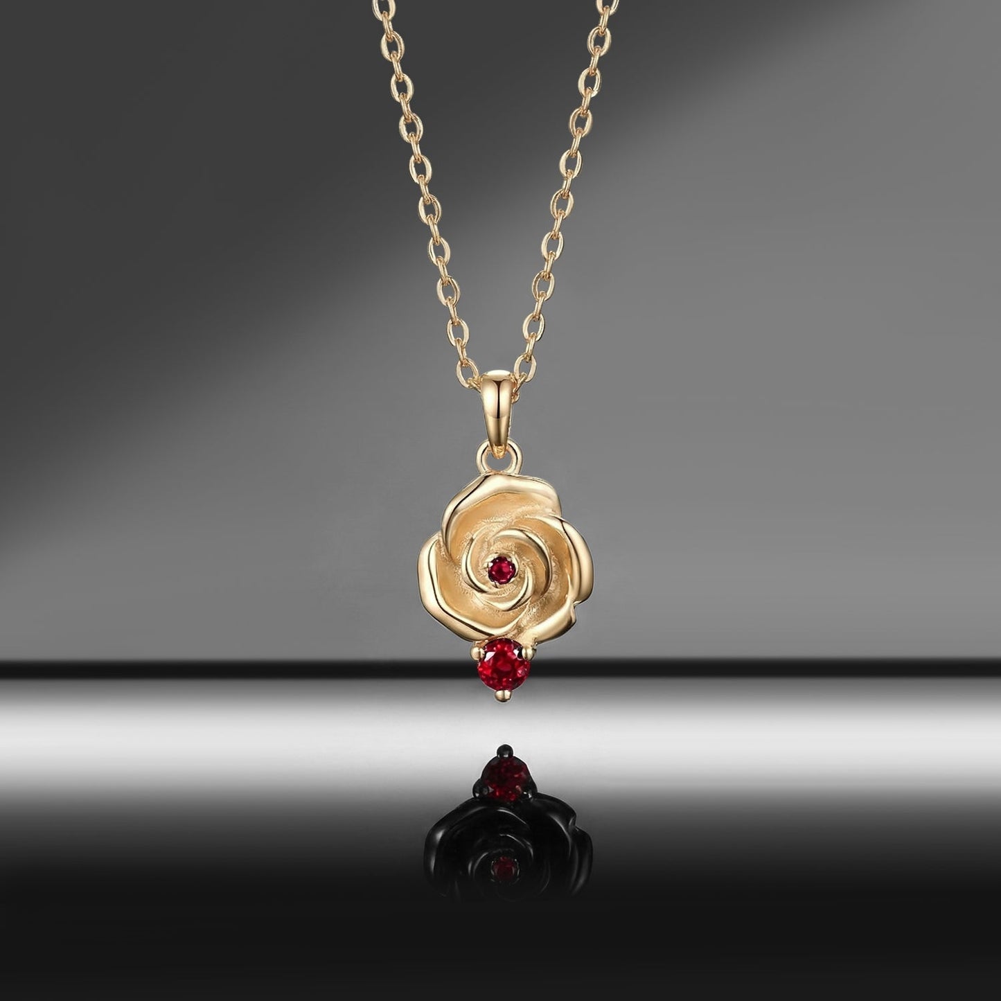 Nature Inspired Garden of Eden Dark Crimson Rose Lab Ruby Necklace - 'Thorns & Roses'