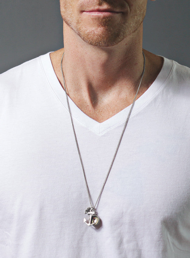 FINAL SALE Silver Anchor and Compass Necklace for Men