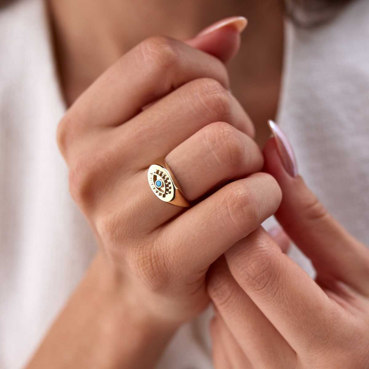 Evil Eye Turquoise Signet Ring
