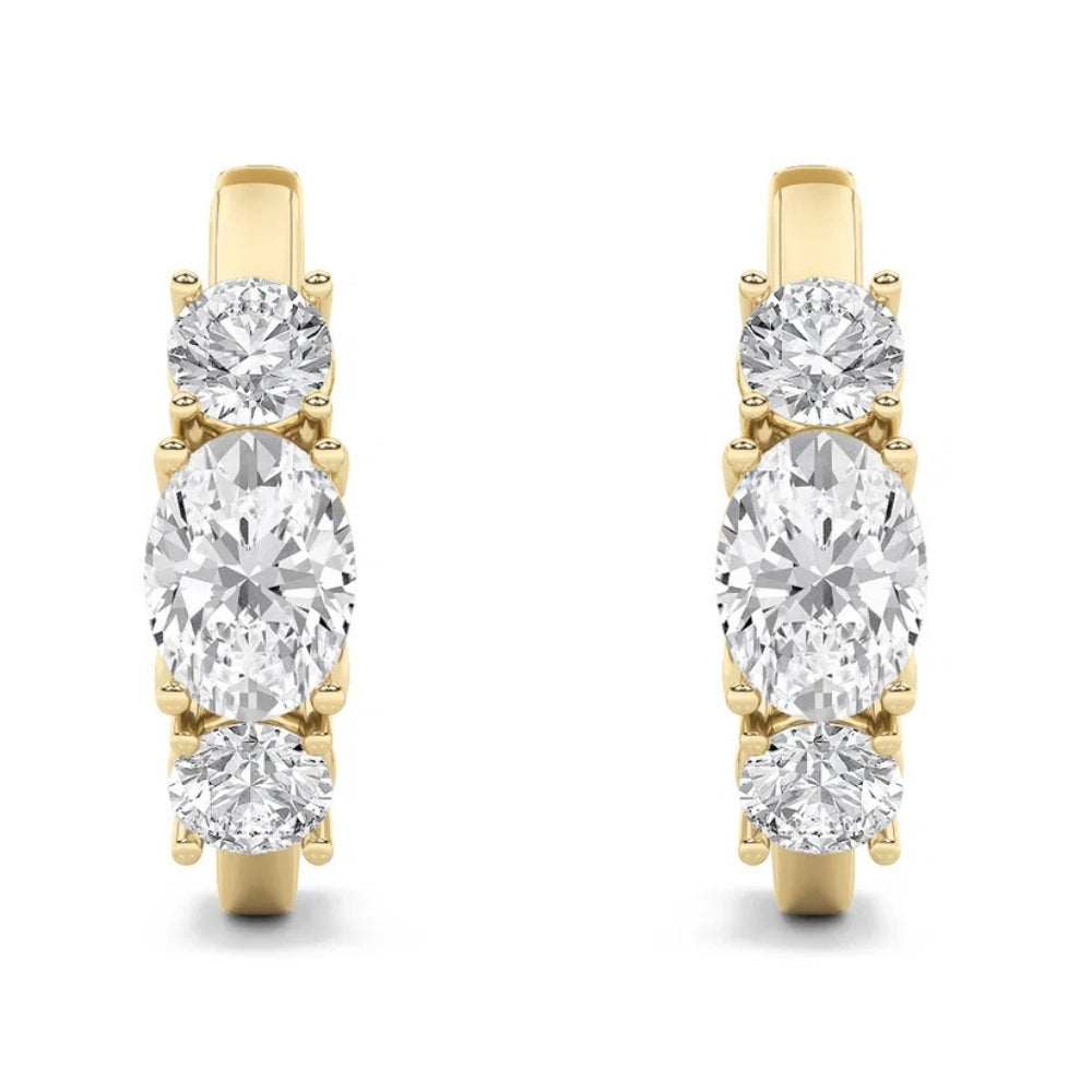 2 1/2Ct Diamond 3-Stone Hoops 14k White or Yellow Gold Lab Grown 5/8" Tall