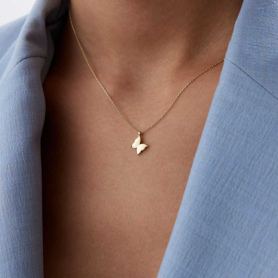14k Gold 14k Solid Gold Butterfly Necklace