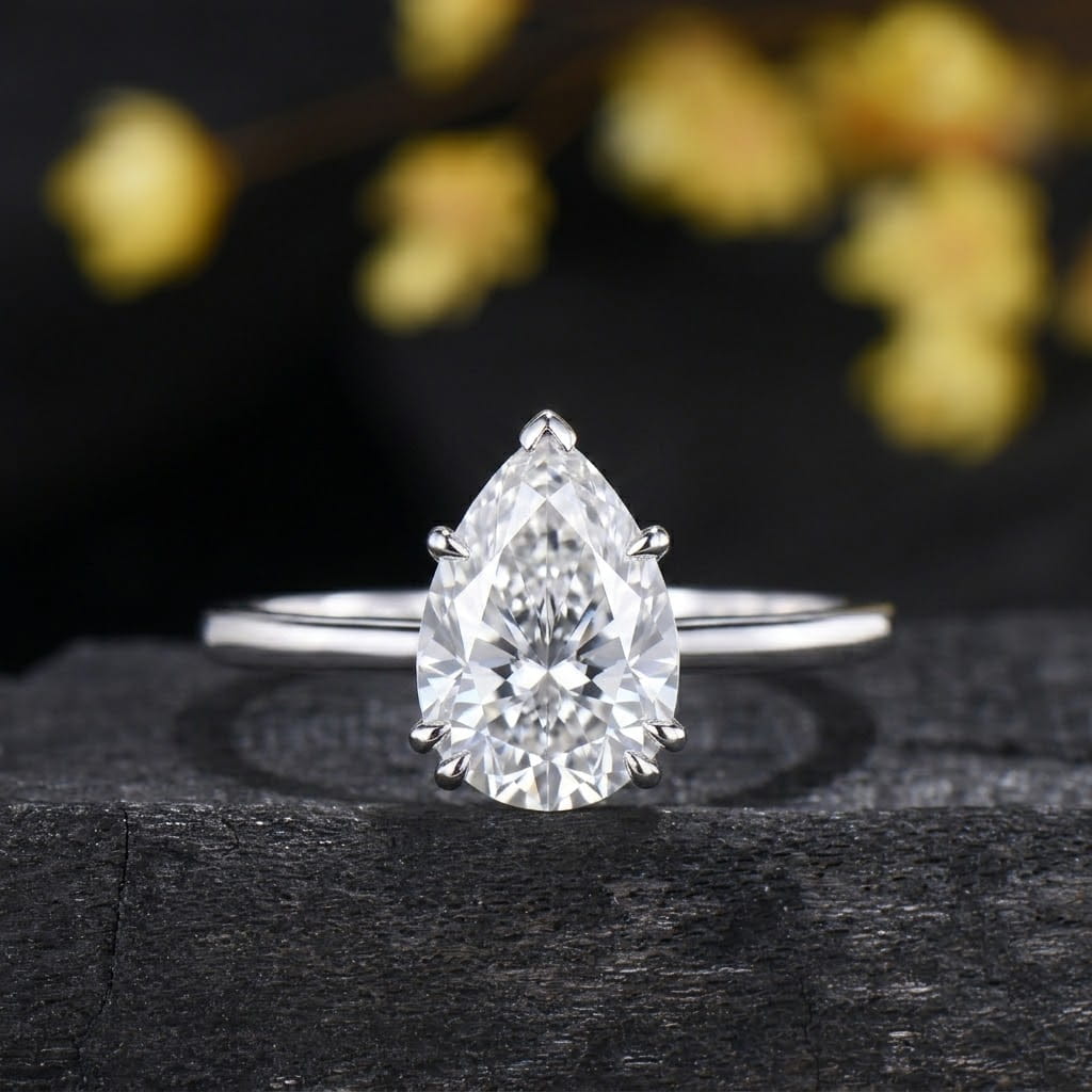 2CT Teardrop Pear Cut Lab Grown Diamond Engagement Ring, Solitaire Minimalist Seven Prongs Wedding Band, Delicate Anniversary Gift for Her