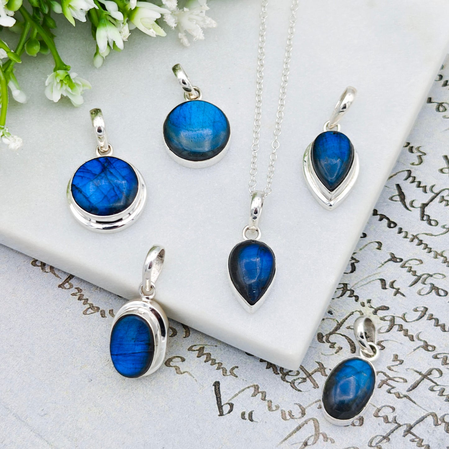 Labradorite Pendants in Sterling Silver | 15mm length | Blue Gemstone