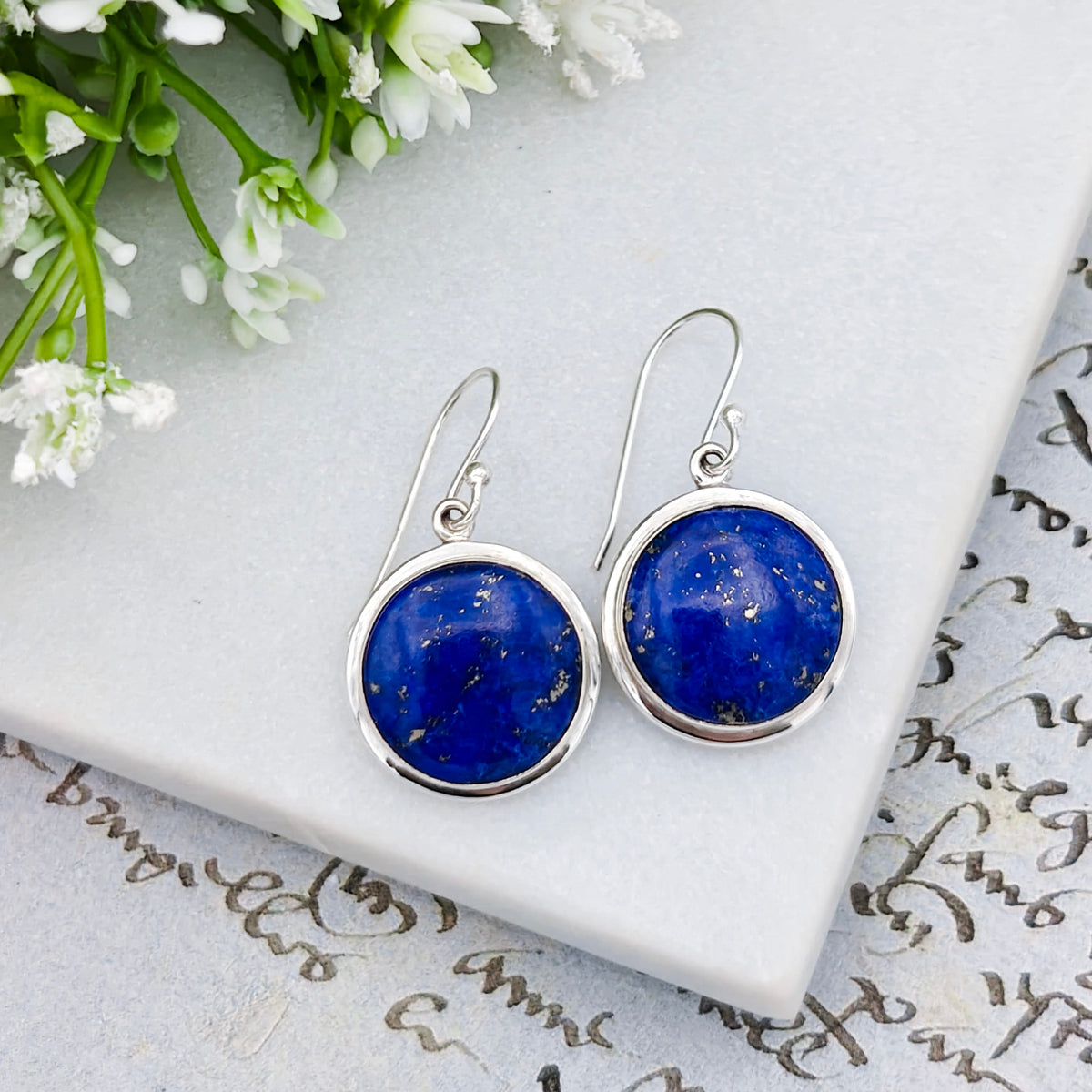 Lapis Lazuli Earrings | 15mm Round | September Birthstone | Sterling Silver
