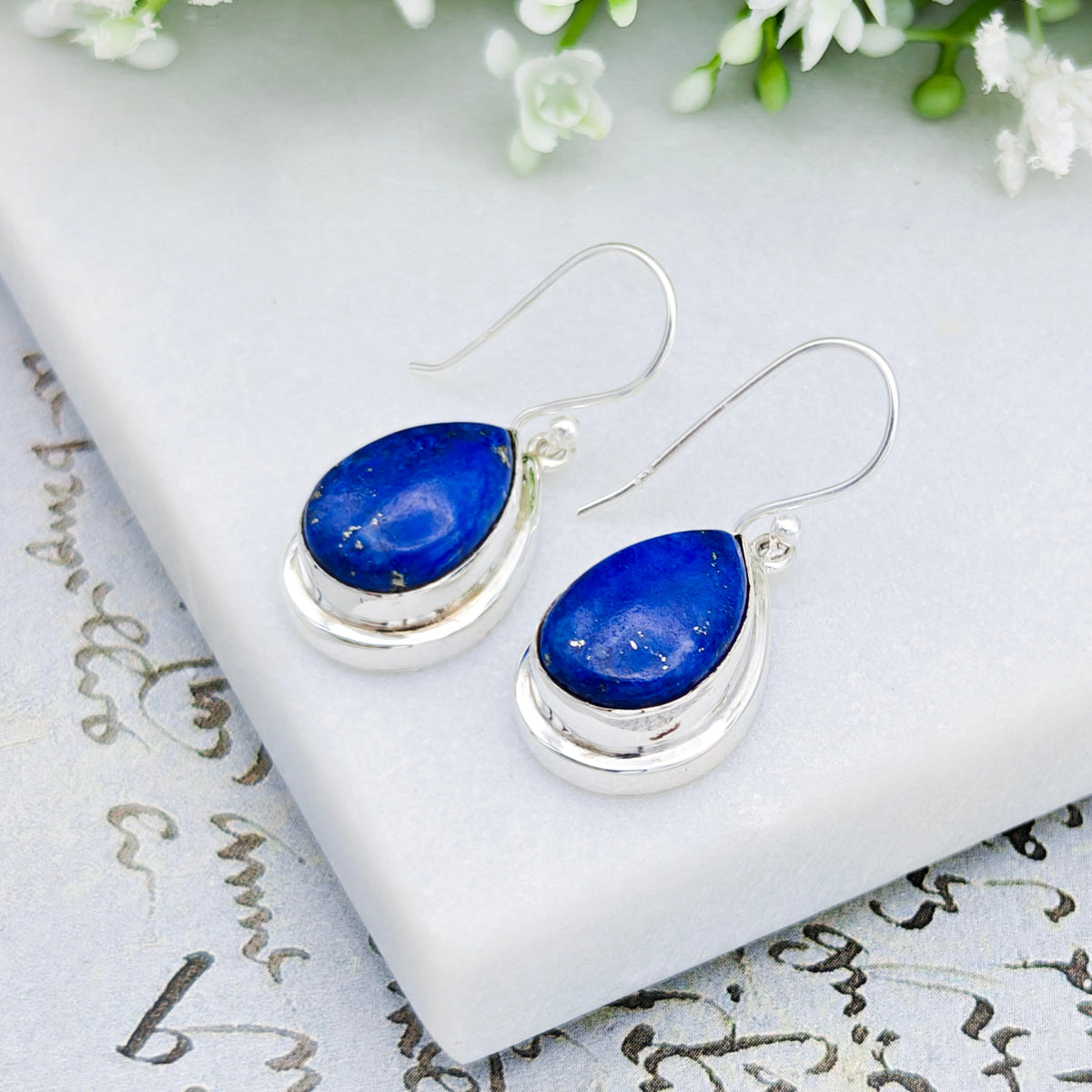 Lapis Lazuli Earrings | 15mm Teardrop | September Birthstone | Sterling Silver